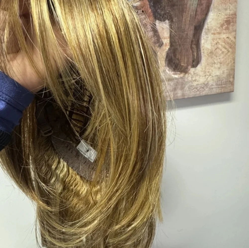 Forever Young Wig Auburn Brown Blonde w/bangs textured layers shoulder length